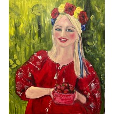 Ukrainian woman, portrait of a Ukrainian woman with oil paints on canvas 105*120 cm, original, artist Marina Stognieva